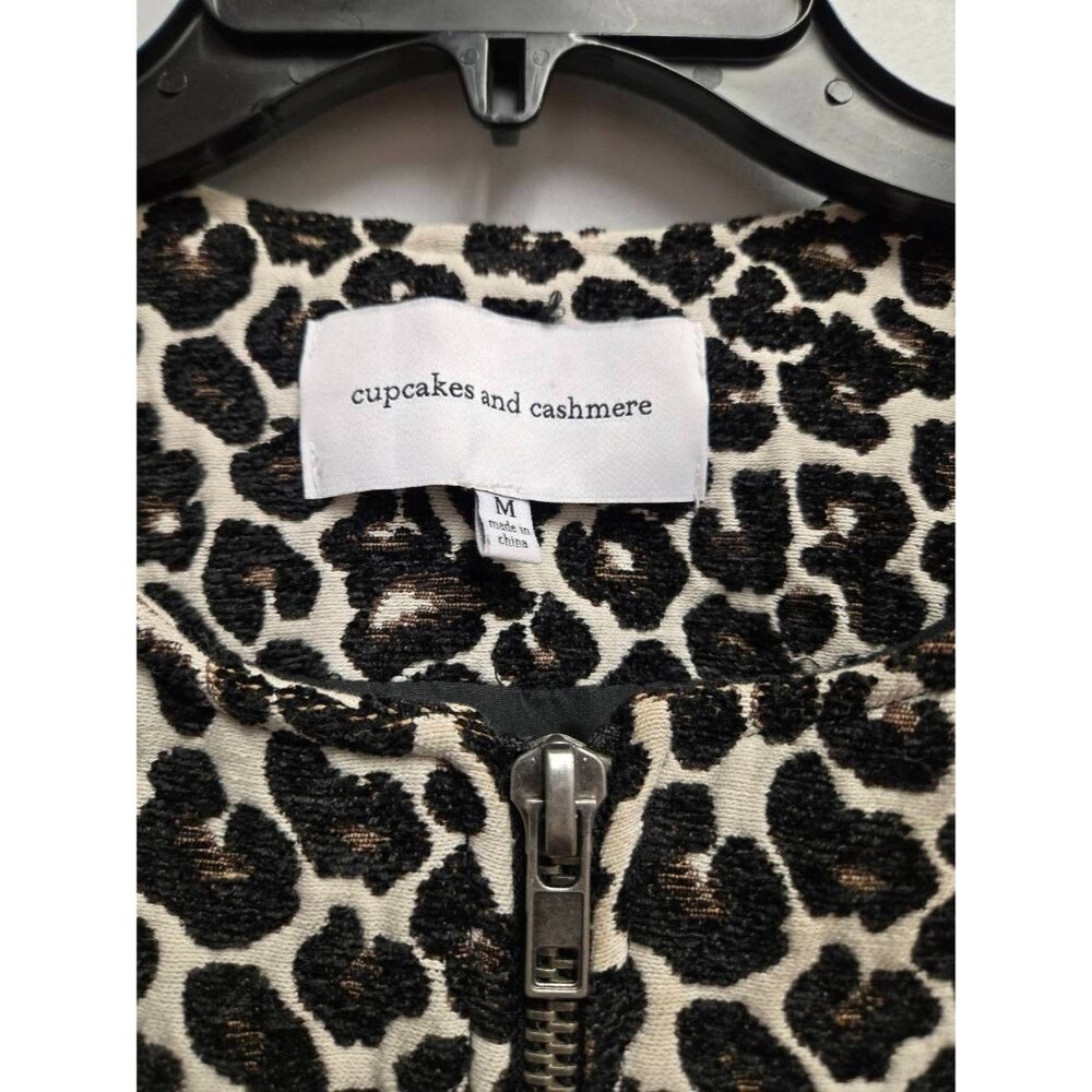 Cupcakes & Cashmere Womens Jacquard Leopard Print Long Jacket Blazer M Lined - Picture 3 of 8